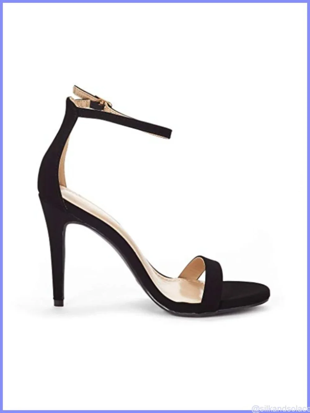 High Heel Stiletto Sandals with Floral Applique Ankle Strap Faux Leather